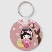 春こけし人形 – かわいい日本の芸者オンピンク キーホルダー (裏面)
