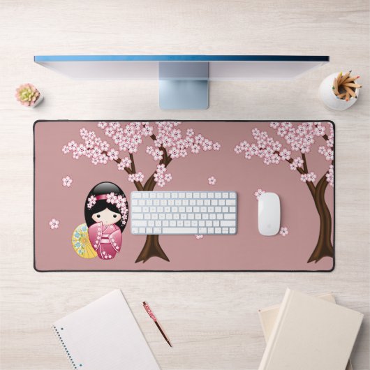 春こけし人形 – かわいい日本の芸者オンピンク デスクマット (オフィス1)