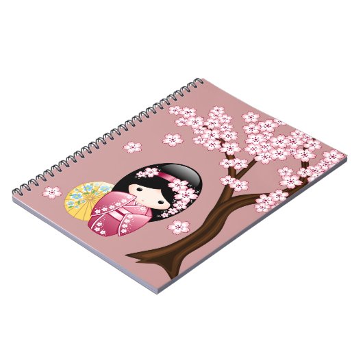 春こけし人形 – かわいい日本の芸者オンピンク ノートブック (左側)
