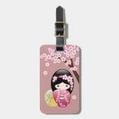 春こけし人形 – かわいい日本の芸者オンピンク ラゲッジタグ (正面縦)