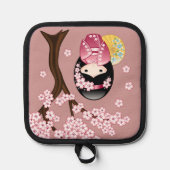 春こけし人形 – かわいい日本の芸者オンピンク 鍋敷き (正面)