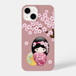春こけし人形 – かわいい日本の芸者オンピンク iPhone 14ケース