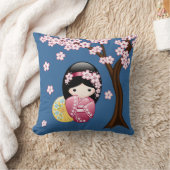 春こけし人形 – かわいい日本の芸者オンブルー クッション (ブランケット)