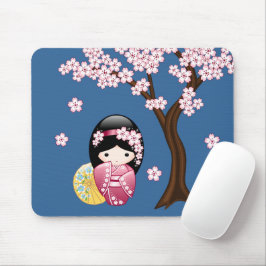 春こけし人形 – かわいい日本の芸者オンブルー マウスパッド