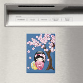 春こけし人形 – かわいい日本の芸者オンブルー マグネット (インサイチュ (食洗機))