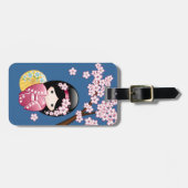春こけし人形 – かわいい日本の芸者オンブルー ラゲッジタグ (正面横)