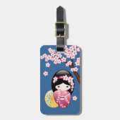 春こけし人形 – かわいい日本の芸者オンブルー ラゲッジタグ (正面縦)