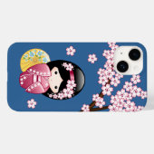 春こけし人形 – かわいい日本の芸者オンブルー Case-Mate iPhoneケース (裏面 (横))
