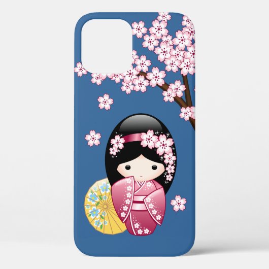 春こけし人形 – かわいい日本の芸者オンブルー Case-Mate iPhoneケース (裏面)