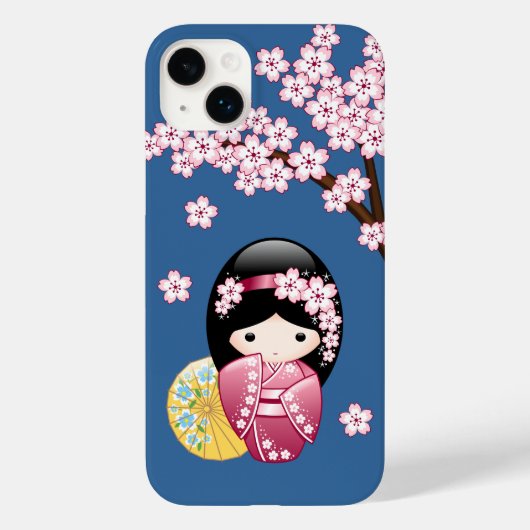 春こけし人形 – かわいい日本の芸者オンブルー Case-Mate iPhoneケース (裏面)