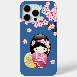 春こけし人形 – かわいい日本の芸者オンブルー iPhone 15 PRO MAXケース