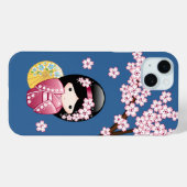 春こけし人形 – かわいい日本の芸者オンブルー Case-Mate iPhoneケース (裏面 (横))