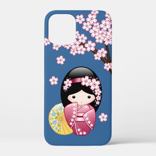 春こけし人形 – かわいい日本の芸者オンブルー Case-Mate iPhoneケース (裏面)