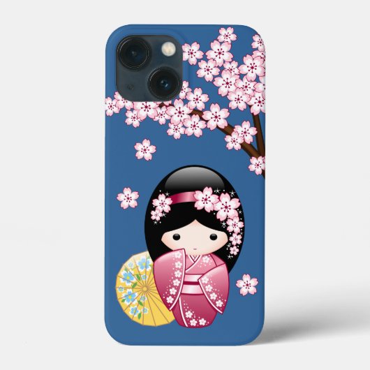 春こけし人形 – かわいい日本の芸者オンブルー Case-Mate iPhoneケース (裏面)