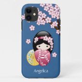 春こけし人形 – かわいい日本の芸者オンブルー Case-Mate iPhoneケース (裏面)