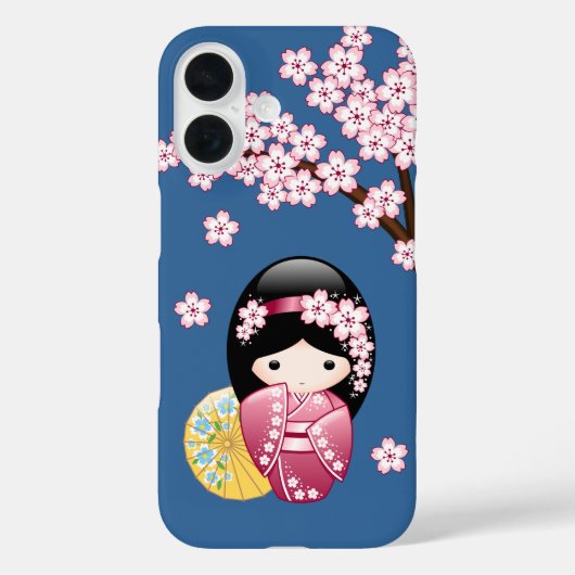 春こけし人形 – かわいい日本の芸者オンブルー Case-Mate iPhoneケース (裏面)