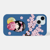 春こけし人形 – かわいい日本の芸者オンブルー iPhone 15ケース (裏面横)