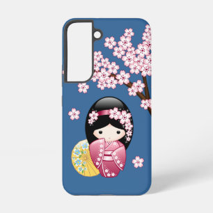 春こけし人形 – かわいい日本の芸者オンブルー SAMSUNG GALAXY S22ケース