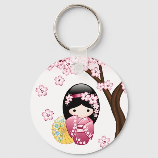 春こけし人形 – かわいい日本の芸者ガール キーホルダー (裏面)