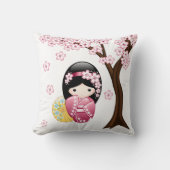 春こけし人形 – かわいい日本の芸者ガール クッション (正面)