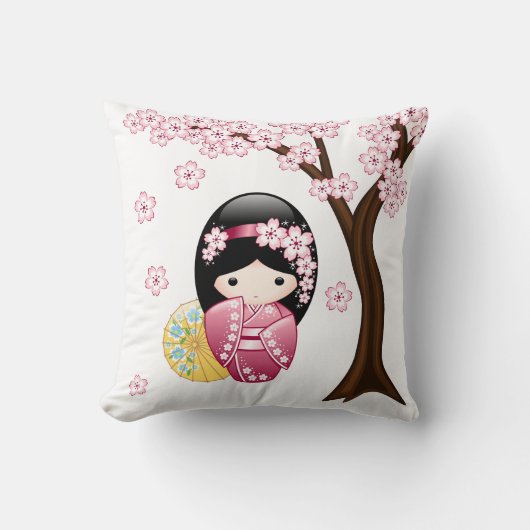 春こけし人形 – かわいい日本の芸者ガール クッション (正面)
