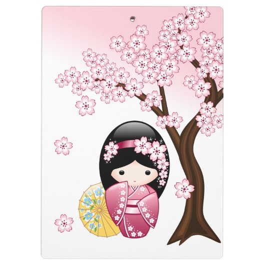 春こけし人形 – かわいい日本の芸者ガール クリップボード (裏面)