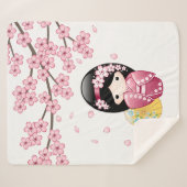 春こけし人形 – かわいい日本の芸者ガール シェルパブランケット (正面(横))