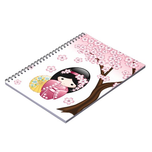 春こけし人形 – かわいい日本の芸者ガール ノートブック (左側)