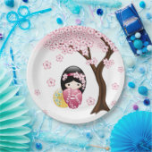 春こけし人形 – かわいい日本の芸者ガール ペーパープレート (パーティー)