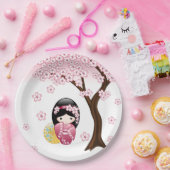 春こけし人形 – かわいい日本の芸者ガール ペーパープレート (パーティー)