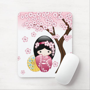 春こけし人形 – かわいい日本の芸者ガール マウスパッド