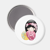 春こけし人形 – かわいい日本の芸者ガール マグネット (正面/裏面)