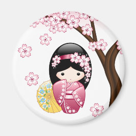 春こけし人形 – かわいい日本の芸者ガール マグネット