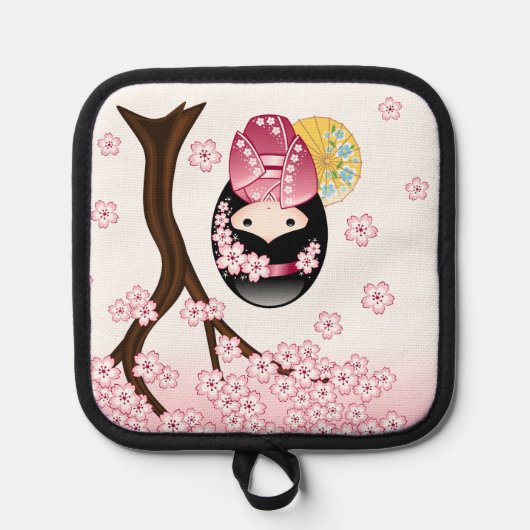 春こけし人形 – かわいい日本の芸者ガール 鍋敷き (正面)