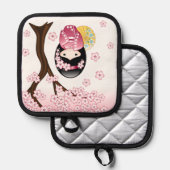 春こけし人形 – かわいい日本の芸者ガール 鍋敷き (正面/裏面)