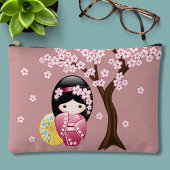 春こけし人形 – かわいい日本の芸者ピンク アクセサリーポーチ