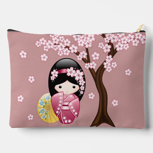 春こけし人形 – かわいい日本の芸者ピンク アクセサリーポーチ (裏面)