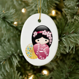 春こけし人形 – かわいい日本の芸者 セラミックオーナメント