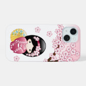 春こけし人形 – かわいい日本の芸者 iPhone 15ケース (裏面横)