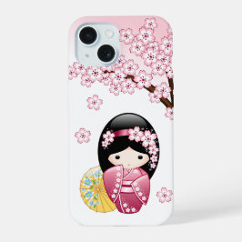 春こけし人形 – かわいい日本の芸者 iPhone 15ケース