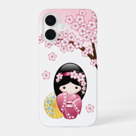 春こけし人形 – かわいい日本の芸者 iPhone 16ケース