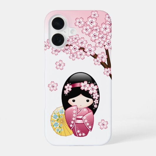春こけし人形 – かわいい日本の芸者 iPhone 16ケース (裏面)