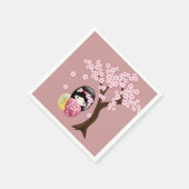 春こけし人形 – かわいい芸者の女の子オンピンク スタンダードカクテルナプキン (角)