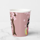 春こけし人形 – かわいい芸者の女の子オンピンク 紙コップ (右)