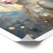 春さくらんぼの花の女性とダークヘアサークル ポスター (角)