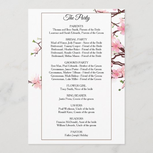 春さくらんぼフラムス結婚式 プログラム (裏面)