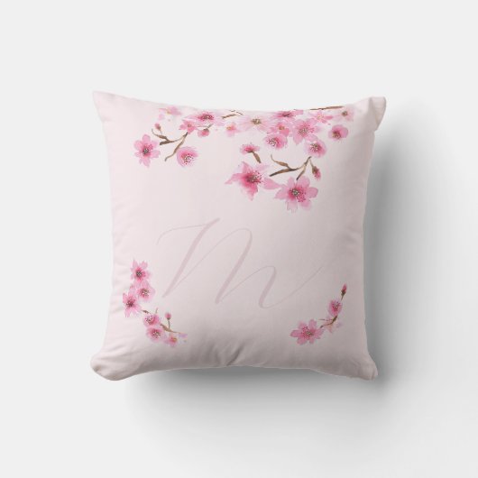 春さくらんぼブロッサムモノグラムブリデスメイドギフト クッション (正面)