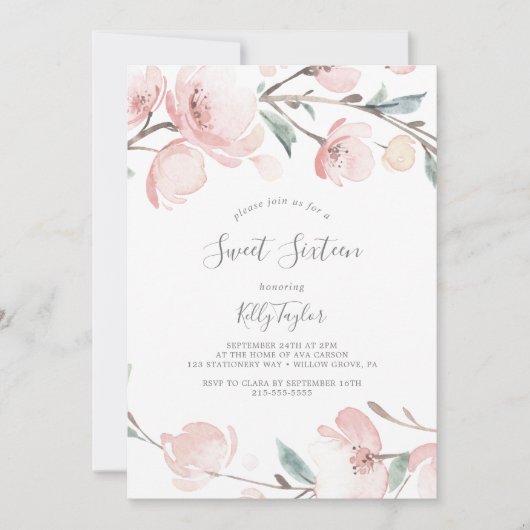 春さくらんぼブロッサムSweet sixteen誕生日 招待状 (正面)