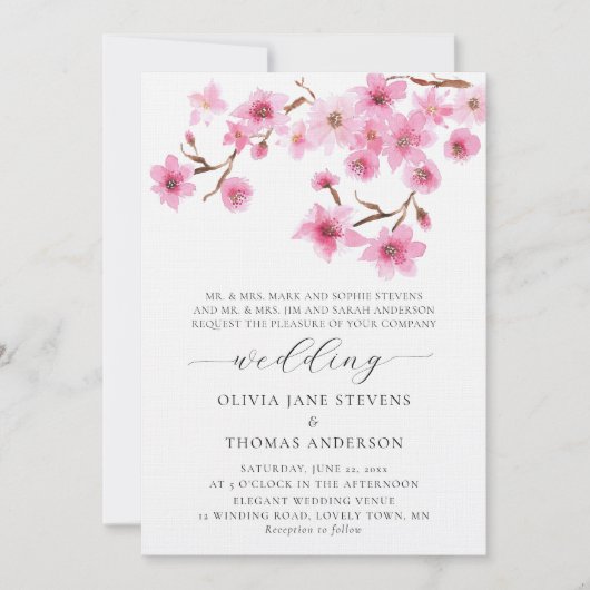 春さくらんぼ両親の名前を花開結婚く 招待状 (正面)