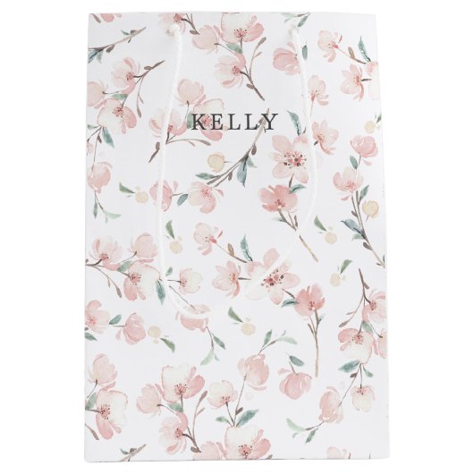 春さくらんぼ花模様 ミディアムペーパーバッグ (正面)